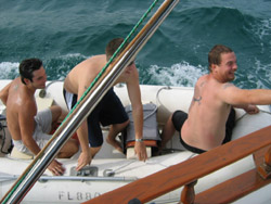 Boys in a raft